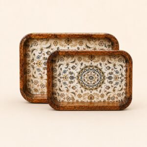 Daily Talks Mango Wood Rectangle Tray Set (2 Pcs) — Persian Floral (M36) — corporate gifting Chandigarh