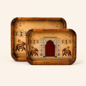 Daily Talks Mango Wood Rectangle Tray Set (2 Pcs) — Rajasthani Elephant (M51) — corporate gifting Chandigarh