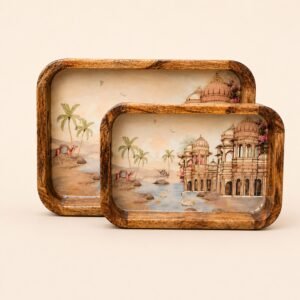 Daily Talks Mango Wood Rectangle Tray Set (2 Pcs) — Udaipur Palace (M52) — corporate gifting Chandigarh