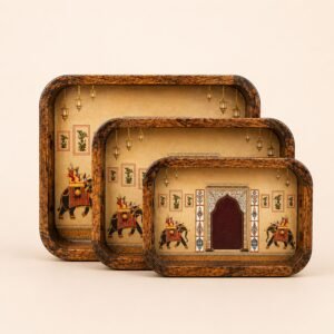 Daily Talks Mango Wood Rectangle Tray Set (3 Pcs) — Udaipur Palace (M52) — corporate gifting Chandigarh