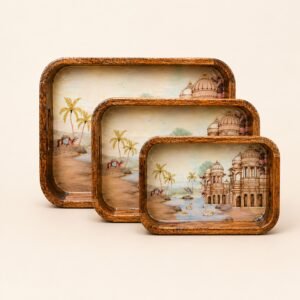 Daily Talks Mango Wood Rectangle Tray Set (3 Pcs) — Udaipur Palace (M52)