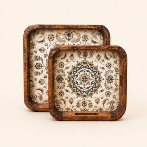 Daily Talks Mango Wood Square Tray Set (2 Pcs) — Persian Floral (M36) — corporate gifting Chandigarh