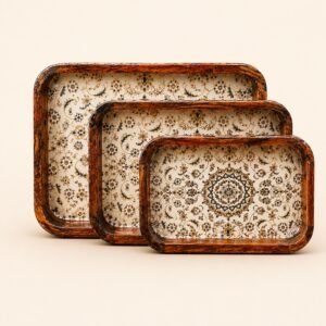 Daily Talks Mango Wood Rectangle Tray Set (3 Pcs) — Persian Floral (M36) — corporate gifting Chandigarh