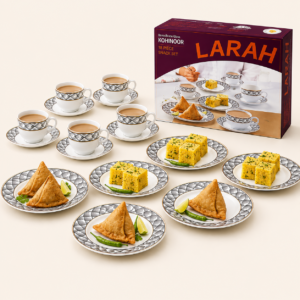 Larah Kohinoor 18-Piece Premium Snack Set (Quarter Plate, Cup & Saucer) — Larah by Borosil opalware kohinoor set for corporate gifting