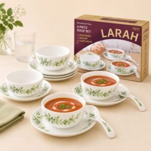 Larah Opalware 6-Piece Soup Set (Bowl, Saucer & Spoon) — Larah by Borosil opalware soup set for corporate gifting