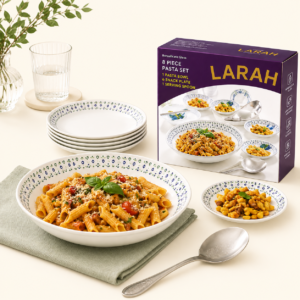 Larah Opalware 8-Piece Pasta Set — Larah by Borosil opalware gift set for corporate gifting