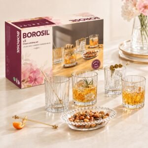 Borosil Cheers Whiskey Set (5 Pcs) – TUFF Toughened Glass Corporate Diwali Gift | ChandigarhGifting.com