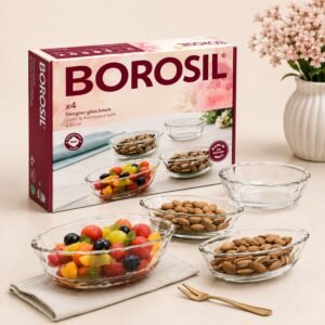 Borosil Designer Bowl Set (4 Pcs, 430ml) – TUFF Toughened Glass Corporate Diwali Gift | ChandigarhGifting.com