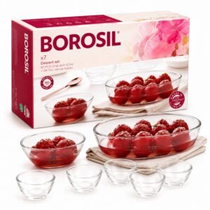 Borosil Dessert Set, Oval Dish & Katori (7 Pcs) – TUFF Toughened Glass Corporate Diwali Gift | ChandigarhGifting.com