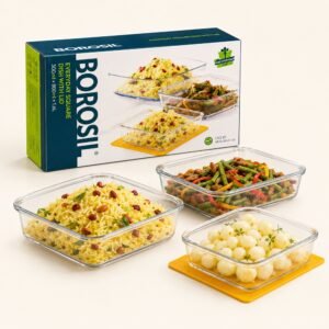 Borosil Everyday Square Dish Set with Lid (3 Pcs) – TUFF Toughened Glass Corporate Diwali Gift | ChandigarhGifting.com