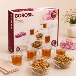 Borosil Grace Tea Hamper Set (8 Pcs) – TUFF Toughened Glass Corporate Diwali Gift | ChandigarhGifting.com