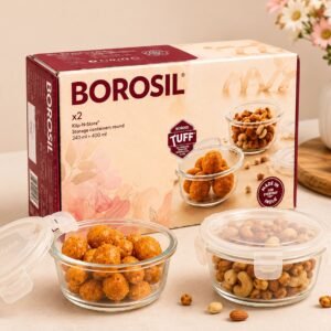 Borosil Klip N Store Round Set (2 Pcs – 240+400ml) – TUFF Toughened Glass Corporate Diwali Gift | ChandigarhGifting.com