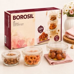 Borosil Klip N Store Round Set (3 Pcs – 400+620+950ml) – TUFF Toughened Glass Corporate Diwali Gift | ChandigarhGifting.com