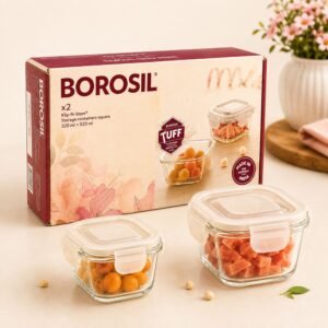Borosil Klip N Store Square Set (2 Pcs â€“ 320+520ml) â€“ TUFF Toughened Glass Corporate Diwali Gift | ChandigarhGifting.com