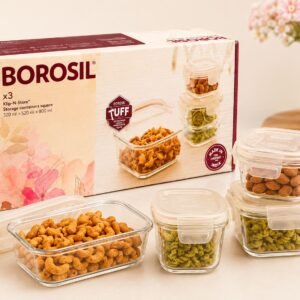 Borosil Klip N Store Square Set (3 Pcs â€“ 320+520+800ml) â€“ TUFF Toughened Glass Corporate Diwali Gift | ChandigarhGifting.com