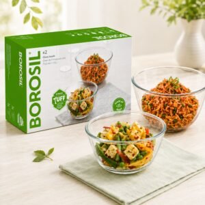 Borosil Mixing Bowl Set, Open (2 Pcs â€“ 750ml+1.5L) â€“ TUFF Toughened Glass Corporate Diwali Gift | ChandigarhGifting.com