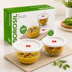 Borosil Mixing Bowl Set with Lid (2 Pcs, 1L) â€“ TUFF Toughened Glass Corporate Diwali Gift | ChandigarhGifting.com