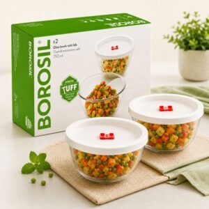 Borosil Mixing Bowl Set with Lid (2 Pcs, 750ml) â€“ TUFF Toughened Glass Corporate Diwali Gift | ChandigarhGifting.com