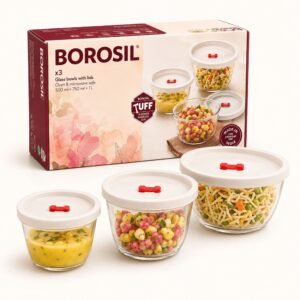 Borosil Mixing Bowl Set with Lid (3 Pcs â€“ 500+750+1000ml) â€“ TUFF Toughened Glass Corporate Diwali Gift | ChandigarhGifting.com