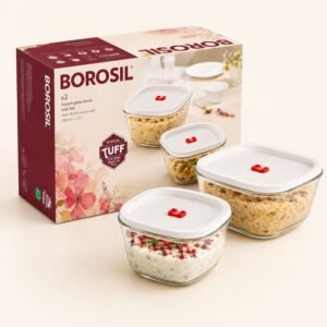 Borosil Square Mixing Bowl Set, Open (2 Pcs â€“ 780ml+1.1L) â€“ TUFF Toughened Glass Corporate Diwali Gift | ChandigarhGifting.com