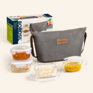 Borosil Daisy Tiffin Set with Bag (4 Pcs) – TUFF Toughened Glass Corporate Diwali Gift | ChandigarhGifting.com