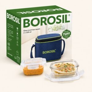Borosil Square Tiffin Set, Top-Handle Case (2 Pcs, 320ml) â€“ TUFF Toughened Glass Corporate Diwali Gift | ChandigarhGifting.com