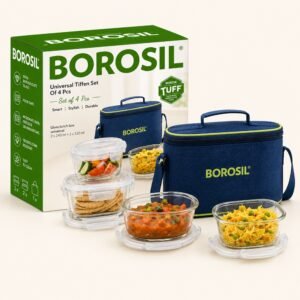 Borosil Universal Tiffin Set, Round & Square (4 Pcs)