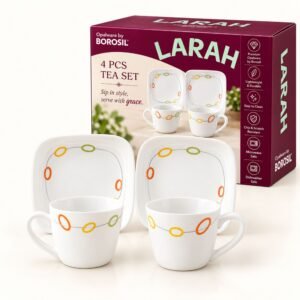 Larah by Borosil Square 4-Piece Chai Nashta Set