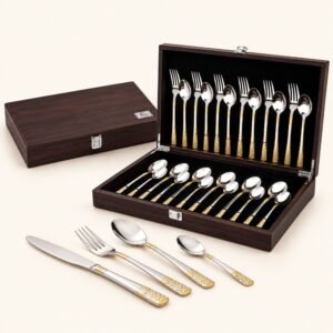 FnS Celebration 24-Pc 24K Gold Plated Cutlery Set - Wooden Box | Diwali Corporate Gift