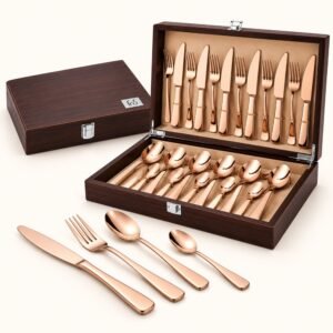 FnS Rosella 24-Pc PVD Rose Gold Cutlery Set - Wooden Box | Diwali Corporate Gift