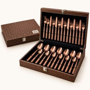 FnS Olbia 24-Pc High-Gloss Gold Cutlery Set - Leatherette Box | Diwali Corporate Gift