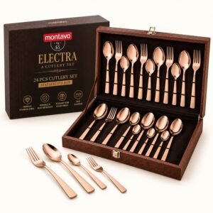 FnS Montavo Electra 24-Pc Rose Gold Cutlery Set - Leatherette Box | Diwali Corporate Gift