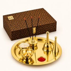 FnS Shubh Gold 5-Pc Pooja Thali Set - Leatherette Box | Diwali Corporate Gift