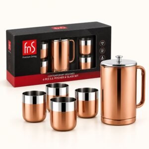 FnS Glory Rose Gold 6-Pc Pitcher & Glass Set - Rose Gold / Black / Gold | Diwali Corporate Gift