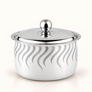 FnS Flame 850ml White Powder-Coat Casserole - Laser Wave Print | Diwali Corporate Gift