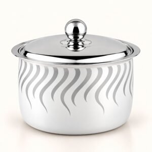 FnS Flame 1600ml White Powder-Coat Casserole - Laser Wave Print | Diwali Corporate Gift