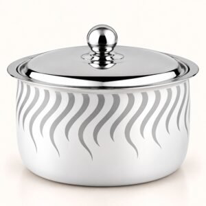 FnS Flame 3000ml White Powder-Coat Casserole - Laser Wave Print | Diwali Corporate Gift