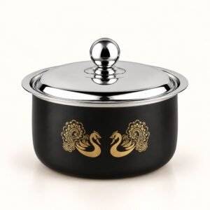 FnS Hazel 850ml Black Peacock Motif Casserole - Gold Peacock Motif | Diwali Corporate Gift