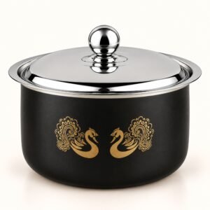 FnS Hazel 1600ml Black Peacock Motif Casserole - Gold Peacock Motif | Diwali Corporate Gift