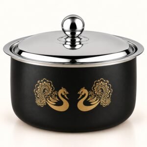 FnS Hazel 5000ml Black Peacock Motif Casserole - Gold Peacock Motif | Diwali Corporate Gift