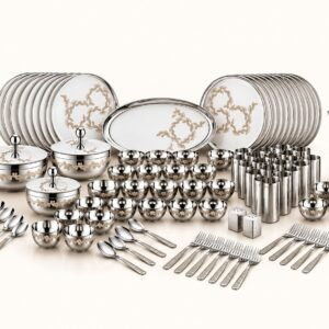 FnS Motif 60-Pc Silver Floral Dinner Set - Floral Wreath Motif | Diwali Corporate Gift