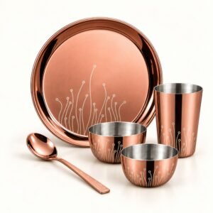 FnS Leheren 60-Pc Rose Gold Etched Dinner Set - Leaf/Vine Etched | Diwali Corporate Gift