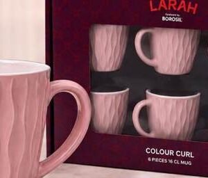Larah by Borosil Colour Curl 6-Piece Mug Set (16cl)